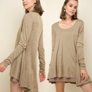 Tan Umgee Womens Dress Heathered Long Sleeve